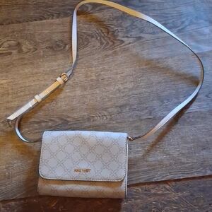 Nine West Beige Cream Crossbody Bag with Monogram Print